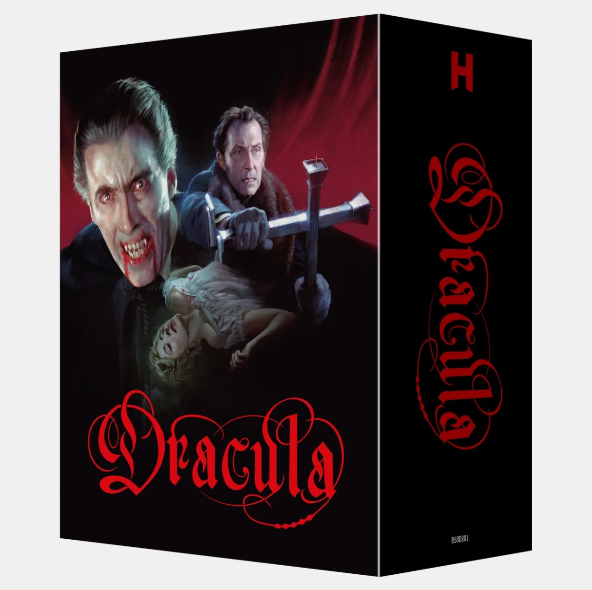 Christopher Lee as Count Dracula in Hammer’s 1958 Dracula, restored in 4K with previously missing footage, alongside Peter Cushing as Van Helsing.