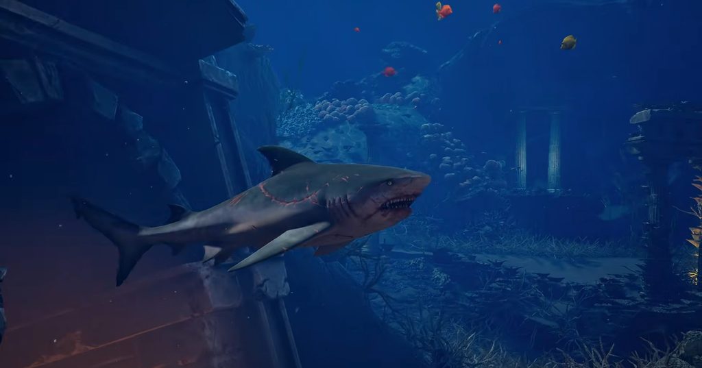 Maneater 2 shark swimming through Neptune’s Kingdom in Tripwire Interactive’s 2027 action RPG sequel