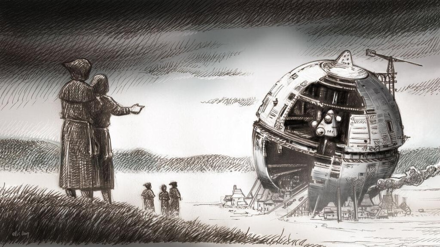 Concept of Vincent Ward’s unmade Alien 3, which would have taken place aboard the wooden monastery satellite Arceon