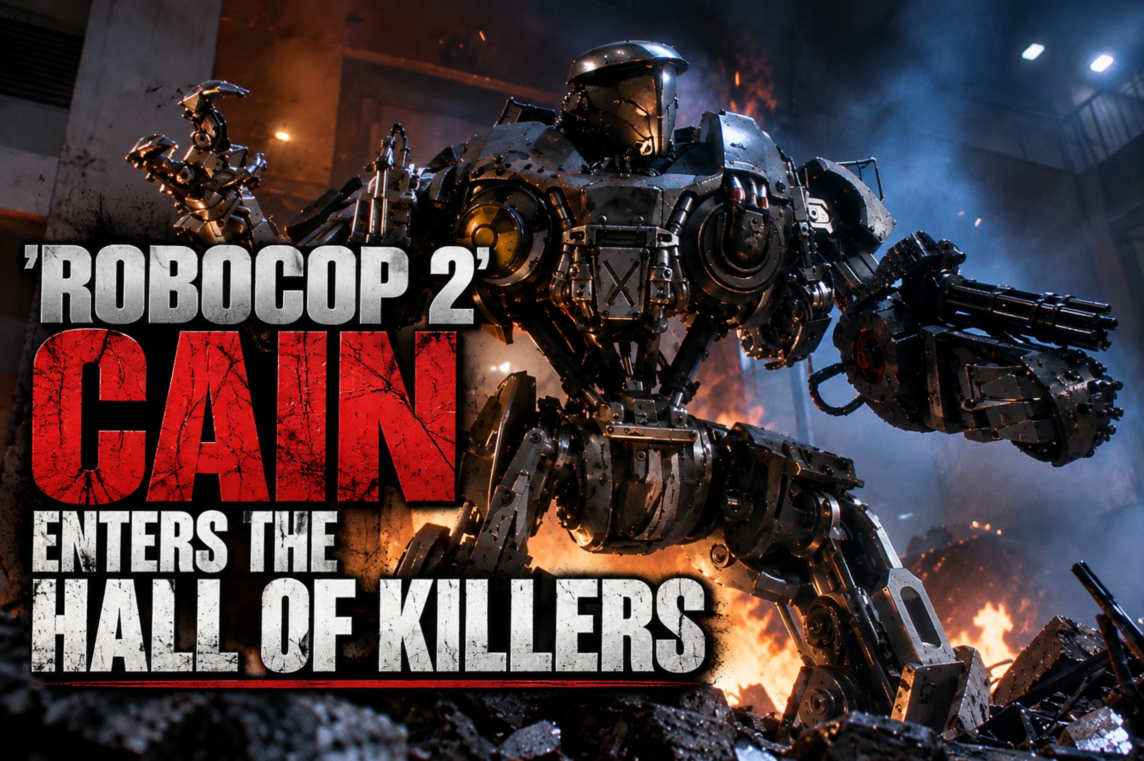 Cain and his RoboCain cyborg form from RoboCop 2, inducted into the Stalk & Slash Hall of Killers Third Class Tier