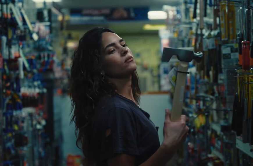 Adria Arjona as Celeste in Adam Wingard's action-horror film Onslaught