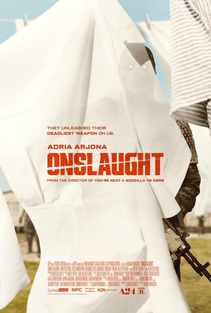 Adria Arjona as Celeste in Adam Wingard's action-horror film Onslaught