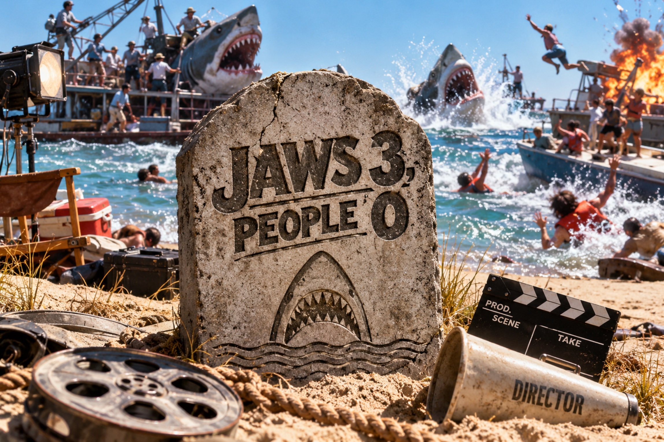 Jaws 3, People 0 artwork representing the abandoned Joe Dante and John Hughes Jaws parody